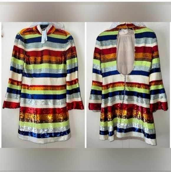 Alice + Olivia Mailynn Sequin Striped Multicolored Mini Dress SIZE 12 NWT $985 - Picture 12 of 15